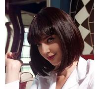 PARXITN Bob Parrucca con frangia marrone parrucca capelli sintetici lunghezza spalla partito cosplay ondulato parrucche per donne