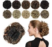PARXITN Chignon Posticticcio Ricci Chignon Elastico Estensione Dei Capelli Sintetici Pettini Chignon Disordine Chignon Pettine per Le Donne Marrone Scuro Misto Marrone Rossastro