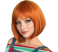 PARXITN Parrucca Bob con frangia arancione parrucca capelli sintetici lunghezza spalla partito cosplay parrucche ondulate per donne