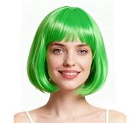 PARXITN Parrucca Bob con frangia Aurora verde parrucca capelli sintetici lunghezza spalla partito cosplay ondulato parrucche per donne ragazze