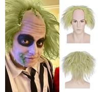 PARXITN Parrucca da uomo sintetica capelli corti Cospaly Beetlejuice verde soffice costume di Halloween parrucche per unisex