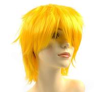 PARXITN Parrucca per Halloween Cosplay Wigs Anime Parrucche sintetiche a strati per capelli corti con frangetta per feste Halloween costume costume parrucche per uomo donna giallo limone Wig