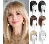 PARXITN Toupet per capelli da donna 3 clip in Hair Topper con frangia biondo cenere biondo decolorato 30cm parrucche sintetiche parti di capelli naturali per capelli sottili
