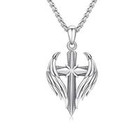 PARYFO Collana con croce per uomo e donna, in argento Sterling 925, con ciondolo a forma di Gesù/ali d'angelo, amuleto, protezione gioielli, regalo per Natale e compleanno, 1.02 inches, Argento