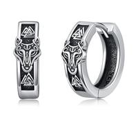 PARYFO Orecchini a cerchio vichingo, per uomo e donna, in argento sterling 925, lupo runo/ankh/celtico/croce/montagna, gioielli vichinghi, regalo in argento sterling, 15mm x 16mm, Argento sterling