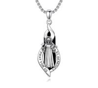 PARYFO St Benedetto Collana in argento sterling 925 con ciondolo a forma di San Benedetto con ossidiana, San Benedetto, gioiello religioso, regalo di Pasqua per uomini, donne, madre, padre