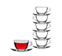Pasabahce 97948 "Basic" - set di 6 tazze con piattino, per tè, cappuccino, per 6 Persone, 238 ml
