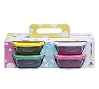 Pasabahce Asortili - Set di 4 contenitori in vetro con coperchio in plastica multicolore, 310 cc