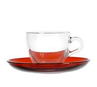 Pasabahce Confezione 6 Tazze Caffè Con Piattino, Vetro, Trasparente E Rosso, cl 9
