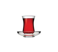 Pasabahce Design Set di 6 bicchieri da tè turchi da 120 cc e piattini (confezione in lingua italiana non garantita) - Bicchieri da tè turchi lavabili in lavastoviglie.