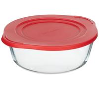 Pasabahce PAŞABAHÇE Borcam - Teglia rotonda con coperchio, colore: Rosso/Trasparente