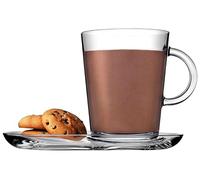 Pasabahce Set 2 Tazze con Piattino, 38.5 cl, Vetro, Trasparente