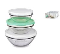 Pasabahce Set 3 pezzi frigo Snack in vetro trasparente con coperchio in plastica
