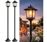 PASAMIC Lampade solari per esterni, confezione da 2, 160 cm, impermeabili, con 1 lampadina sostituibile, luce bianca calda dal tramonto all'alba, per giardino, patio, vialetto