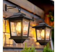PASAMIC Lampadina sostituibile, luci solari da appendere per esterni con 4 pannelli solari, da parete a LED dal tramonto all'alba, lanterna da parete impermeabile antiruggine con ganci, 3000 K bianco