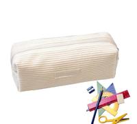 Pasbuteiy Astuccio in tessuto a coste, grande capacità, astuccio per matite portatile, con chiusura lampo, per la scuola elementare, scuola media, scuola superiore, bianco, vedi descrizione, Vedi