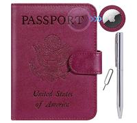 PASCACOO Airtag Passport Holder Cover Wallet RFID Blocking Leather Case Travel Essentials Luggage Accessories Travel Must Have(118#Purple)