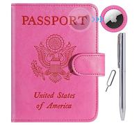 PASCACOO Custodia per passaporto, portafoglio con blocco RFID, in pelle, accessori da viaggio per donne e uomini, 118# rosa, per Airtag