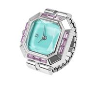 PASCAL Anello da donna con diamanti e display analogico a due lancette e cinturino di espansione in acciaio inossidabile, Argento/blu.