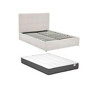 Pascal Morabito-Letto con contenitore 140 x 190 cm Tessuto Beige + Materasso - HOPEYA