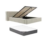 Pascal Morabito-Letto con contenitore 140 x 190 cm Tessuto bouclette Beige + Materasso - TIMANO