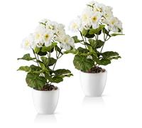 PASCH® Geranie artificiali in vaso di ceramica lucido | Fiori artificiali in vaso | Fiori artificiali come veri | Fiori finti | Fiori artificiali come veri (Bianco, 2 pezzi, 25 cm)