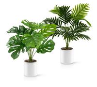 PASCH® Set di 2 Monstera artificiale e palma Areca artificiale (60 cm) in vasi di ceramica bianca: piante artificiali grandi | piante artificiali come vere | pianta finta | piante artificiali in vaso