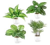 PASCH® Set di 4 piante artificiali tropicali come reali (25 cm) in vasi di ceramica bianchi: tra cui Monstera artificiale e Areca palma artificiale | piante artificiali in vaso | Fake Plant | fiori