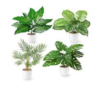 PASCH® Set di 4 piante artificiali tropicali come reali (35 cm) in vasi di ceramica bianchi: tra cui Monstera artificiale e Areca palma artificiale | piante artificiali in vaso | Fake Plant | fiori