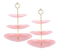 Pasdrucn Alzata per cupcake a forma di cuore a 3 livelli, 2 pezzi, plastica rosa chiaro e metallo, 24 x 26 x 33 cm, 0,6 kg