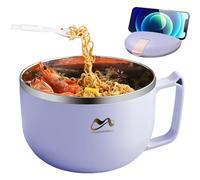 Pasdrucn Ciotola istantanea con simpatici adesivi, a prova di perdite, in acciaio inox, con coperchio e manico, accessori da cucina per verdure, frutta, ramen (viola, 1200ML)