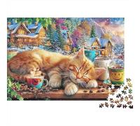 Paseo de boda de gato Extra Thick Cardboard Café acogedor rompecabezas Jigsaw Puzzle Adults Brain Training Travel Activity Gift for Senior Jigsaw Lovers Teen Fans Age 12 18 38x26cm/1000pcs