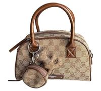 PashBAG Borsa mano e a spalla in tessuto canvas logato taupe/marrone con chiusura zip. Misura 27x16 cm, con tracolla e portamonete con gancio, elegante e versatile.