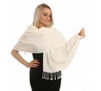 PashminaShine Sciarpa da Donna in Kashmir Morbida Come Seta - Leggera per Autunno, Estate e Inverno - Scialle Unisex, Bianco, XL