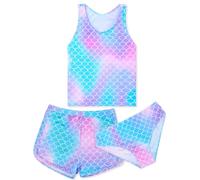 PASHOP Set di 3 bikini da ragazza, stampa costume da bagno da ragazza, ad asciugatura rapida, per spiagge, nuoto, feste, parchi acquatici, squame per pesci., 8 anni