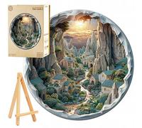 PASJO Puzzle in legno per adulti, 3D, paesaggio di montagna, 300 pezzi, scatola di legno, mini cavalletto in legno, puzzle villaggio di montagna nella valle
