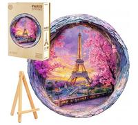 PASJO Puzzle in legno per adulti, puzzle 3D, primavera a Parigi, 300 pezzi, scatola in legno e mini cavalletto, idea regalo per donne