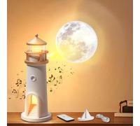 PASLFC Faro decorativo con luce, lampada faro, proiettore a LED, luce di luna con telecomando e Bluetooth, faro con proiezione lunare per Natale, compleanno