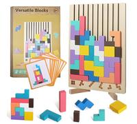 PASLFC Tetris - Gioco di legno 3D, in legno Tetris Montessori, colorato in legno, impilabile Tetris con 42 pietre e 10 carte sfida, Montessori, giocattoli dai 3 anni, regalo per bambini
