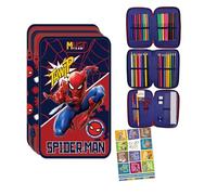 PASO - Astuccio 3 scomparti - Astuccio per ragazze - Astuccio a 3 scomparti - Astuccio imbottito per studenti e compiti - Spiderman