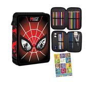 PASO - Astuccio a 2 scomparti - Astuccio per ragazze - Astuccio a 2 scomparti - Astuccio imbottito per la scuola e il quaderno dei compiti - Spiderman