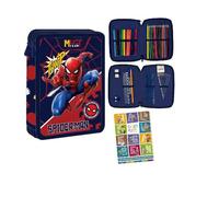 PASO - Astuccio a 2 scomparti - Astuccio per ragazze - Astuccio a 2 scomparti - Astuccio imbottito per la scuola e il quaderno dei compiti - Spiderman
