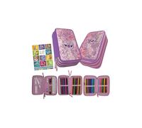 PASO - Astuccio a 3 scomparti - Astuccio per ragazze - Astuccio a 3 scomparti - Astuccio imbottito per la scuola e il quaderno dei compiti - Stitch paillettes reversibili