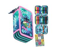 PASO - Astuccio a 3 scomparti - Astuccio per ragazze - Astuccio a 3 scomparti - Astuccio imbottito per la scuola e il quaderno dei compiti a casa - Stitch