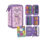 PASO - Astuccio a 3 scomparti - Astuccio per ragazze - Astuccio a 3 scomparti - Astuccio imbottito per la scuola e il quaderno dei compiti a casa - Stitch