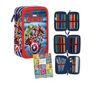PASO - Astuccio a 3 scomparti - Astuccio per ragazze - Astuccio a 3 scomparti - Astuccio imbottito per studenti e quaderno dei compiti a casa - Avengers