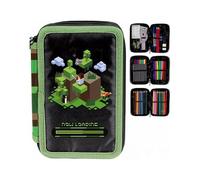 PASO - Astuccio a 3 scomparti - Astuccio per ragazze e ragazzi - Astuccio a 3 scomparti - Astuccio imbottito per la scuola e il quaderno dei compiti a casa, Pixel Green, 3-fähig, Classico