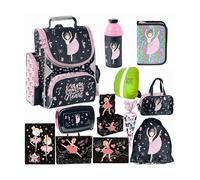 PASO - Set di 13 zaini per la scuola per ragazzi e ragazze, zaino per la scuola per bambini con astuccio, sacchetto per scarpe e borraccia, motivo ballerina, 1-3 classi, multicolore, L