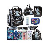 PASO - Set di 14 zaini per la scuola per ragazzi e ragazze, zaino per la scuola per bambini con astuccio - Borsa per scarpe borraccia e contenitore per il pranzo - Motivo Stitch - 1-3 classe