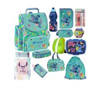 PASO - Set di 14 zaini per la scuola per ragazzi e ragazze, zaino per la scuola per bambini con astuccio - Borsa per scarpe borraccia e contenitore per il pranzo - Motivo Stitch - 1-3 classe